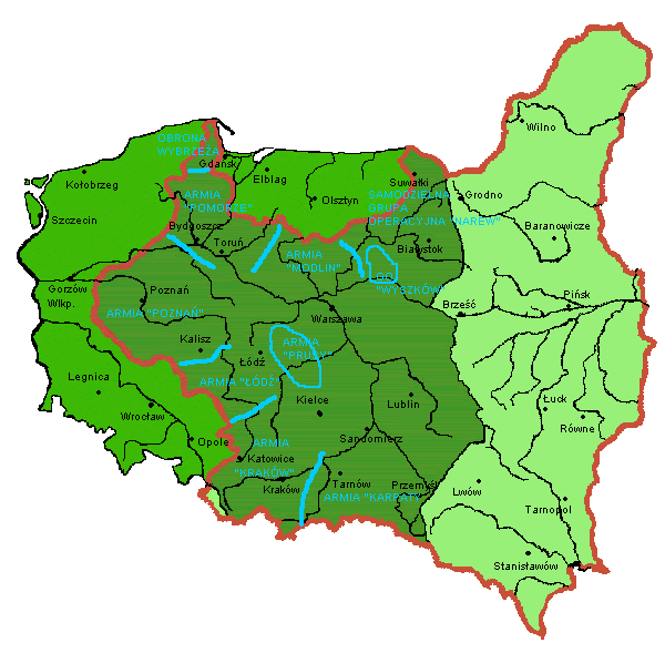 mapa polski z przed 1939 roku Polskie Zelbetowe Fortyfikacje Polowe 1939.