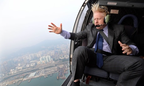 There's something about mayors: London incumbent Boris Johnson takes a helicopter ride over Hong Kong.