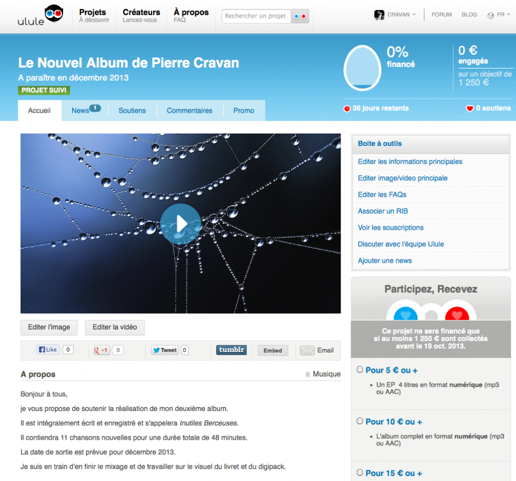 Capture d'écran du site Ulule.com