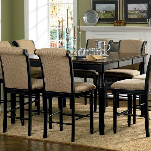 Counter Height Dining Table with Carved Apron Cappuccino Finish