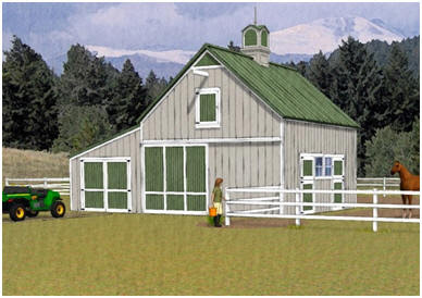 Chestnut Two-Stall Horse Barn &amp; Garage Plans