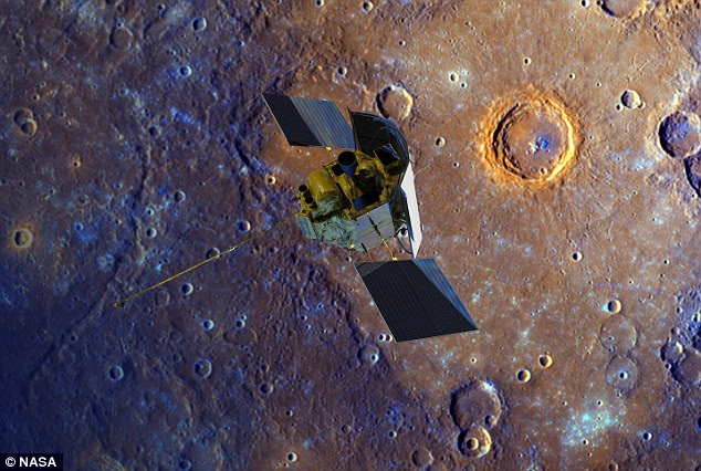 The above artist's impression shows Messenger as it orbits above the surface of Mercury. It is due to impact on the surface at the end of April as the planet's gravity slowly pulls it down out of its current orbit