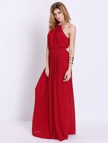 Vestido largo plisado sin mangas-granate