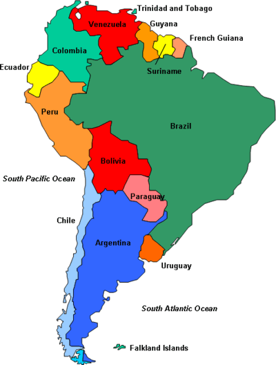 map of south american continent. South America is the fourth