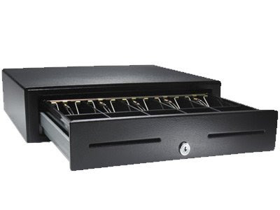 APG Cash Drawer Vasario Series VB-1616 (painted front with dual media slots, 320 MultiPRO interface and 16 inch x 16 inch) - color: black