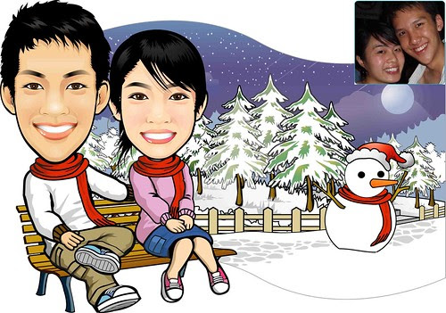 Custom Caricature Drawing Of Sweet Lovely Couple's - Snowing Theme