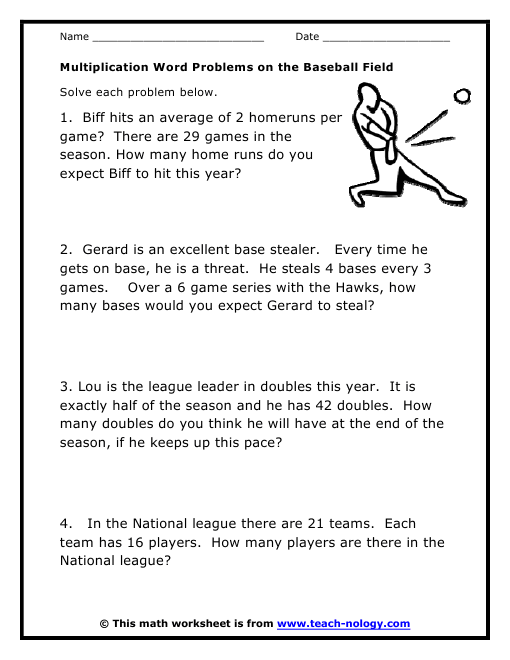 Multiplication Word Problems on the Baseball Field