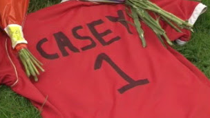 A football shirt left in tribute to Casey Breese on Saturday