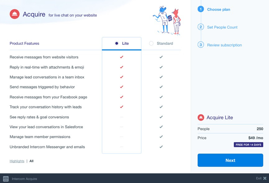 intercom-acquire-pricing-page