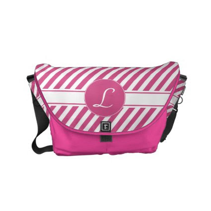 Monogram Cranberry Pink and White Diagonal Stripes Courier Bags