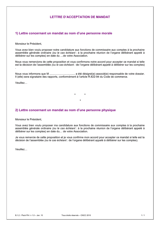 lettre exemples: Modele Lettre Dacceptation De Mandat