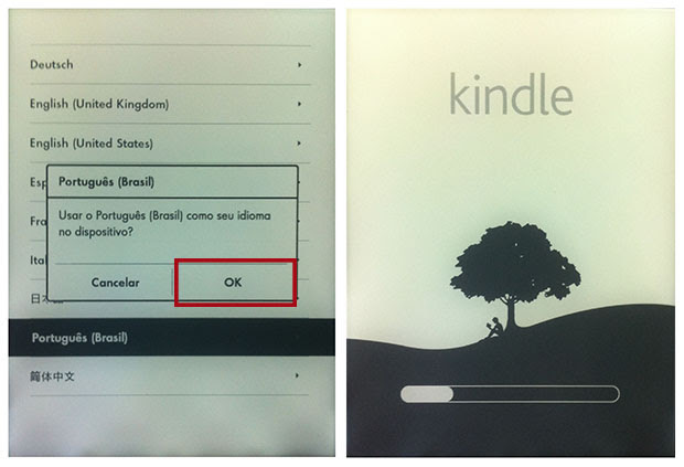 Once it's on, the Kindle asks to choose the system language (Image: Playback / Daniel Pinto)