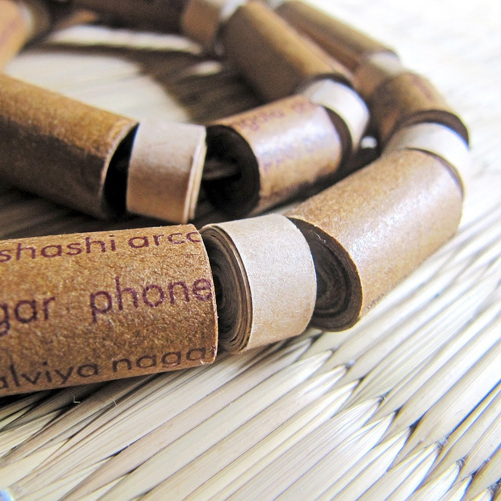 Eco friendly Recycled Cylinder Paper Bead Necklace  - Brown and Beige
