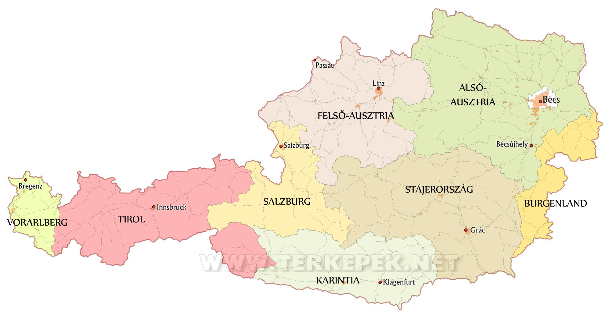 ausztria megye térkép Ausztria Megyéi Térkép