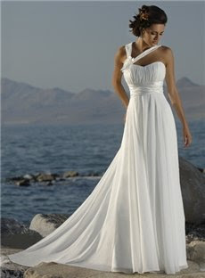 Informal Beach Wedding Dresses Side Halter Chapel Train Empire T