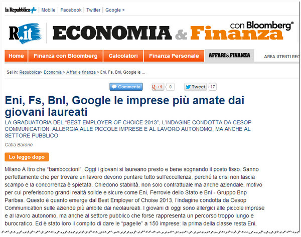 Eni Best Employer of Choice 2013_Repubblica.it