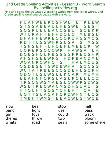  2nd grade word search spelling activities 3