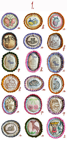 More felt brooches done with hand carved rubber stamps