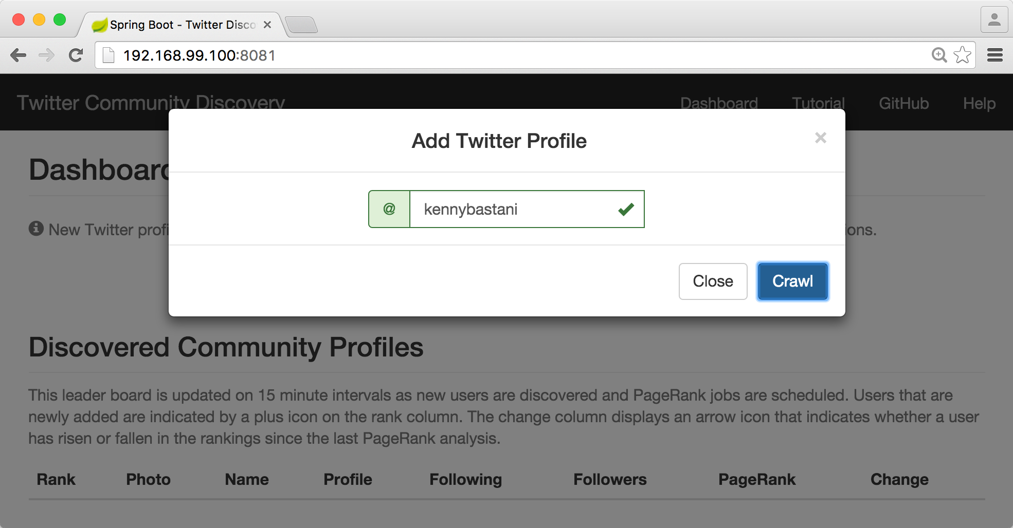 Add new Twitter profile to crawl