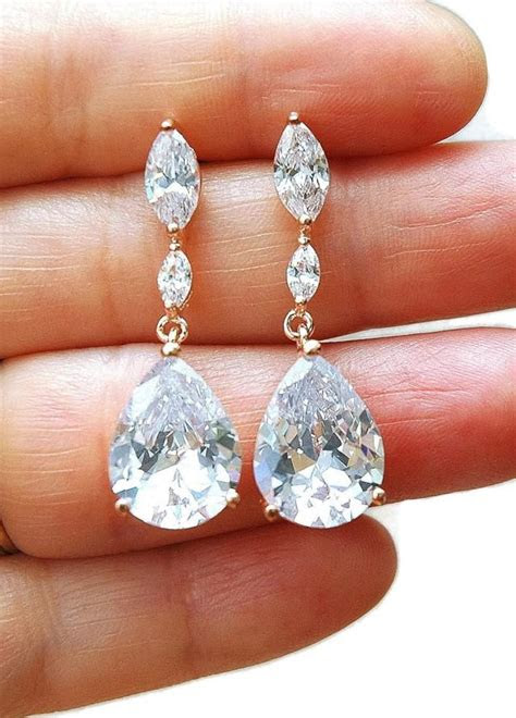 14k gold plated small huggie hoop earrings for women | 925 sterling silver post huggie with. FREE SHIPPING Teardrop Bridal Earrings Wedding Earrings CZ
