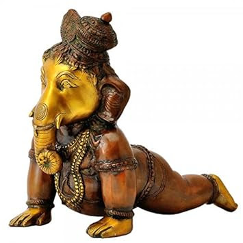 Gangesindia Crawling Baby Ganesha Brass Sculpture