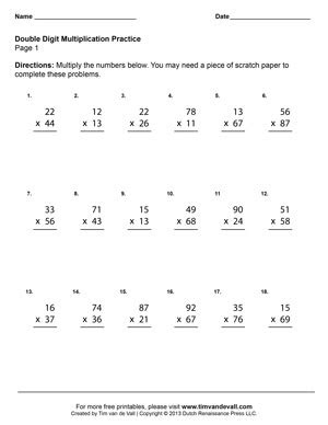  double digit multiplication worksheets fourth grade math worksheets