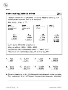 Subtracting Across Zeros Worksheet for 4th - 5th Grade ...