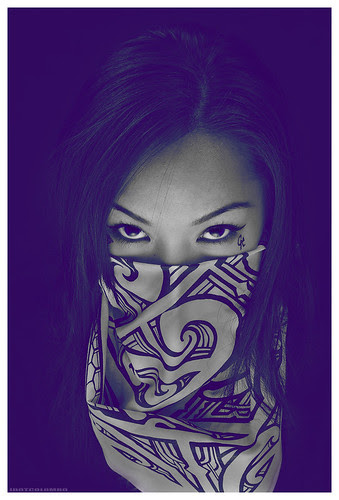 Girl Asian with Tribal Tattoos on Face
