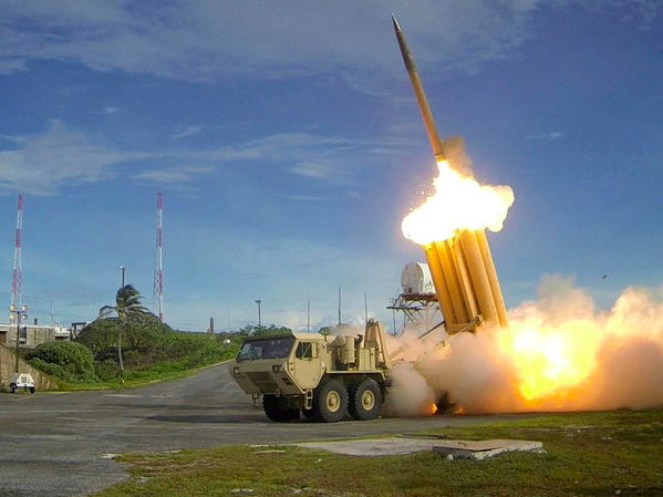FILE PHOTO: A Terminal High Altitude Area Defense (THAAD) interceptor is launched during a successful intercept test, in this undated handout photo provided by the U.S. Department of Defense, Missile Defense Agency. U.S. Department of Defense, Missile Defense Agency/Handout via Reuters/File Photo 