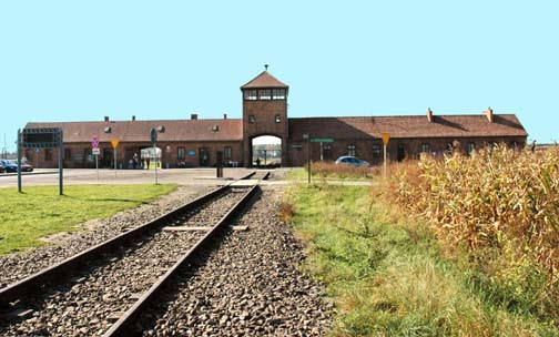 Railroad tracks entering the Auschwitz-Birkenau camp