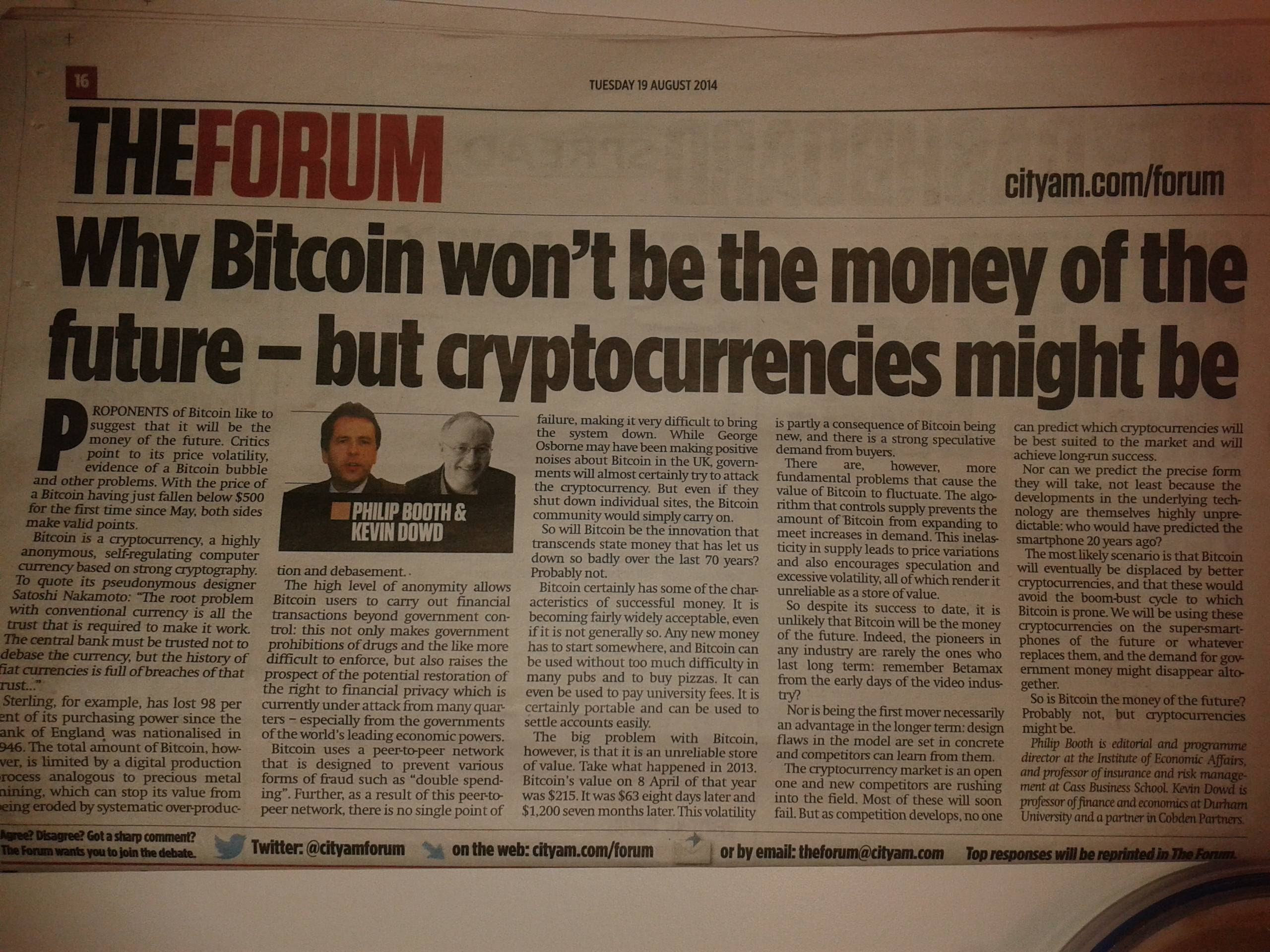 City AM Newspaper article on Bitcoin: Why Bitcoin won't be ...