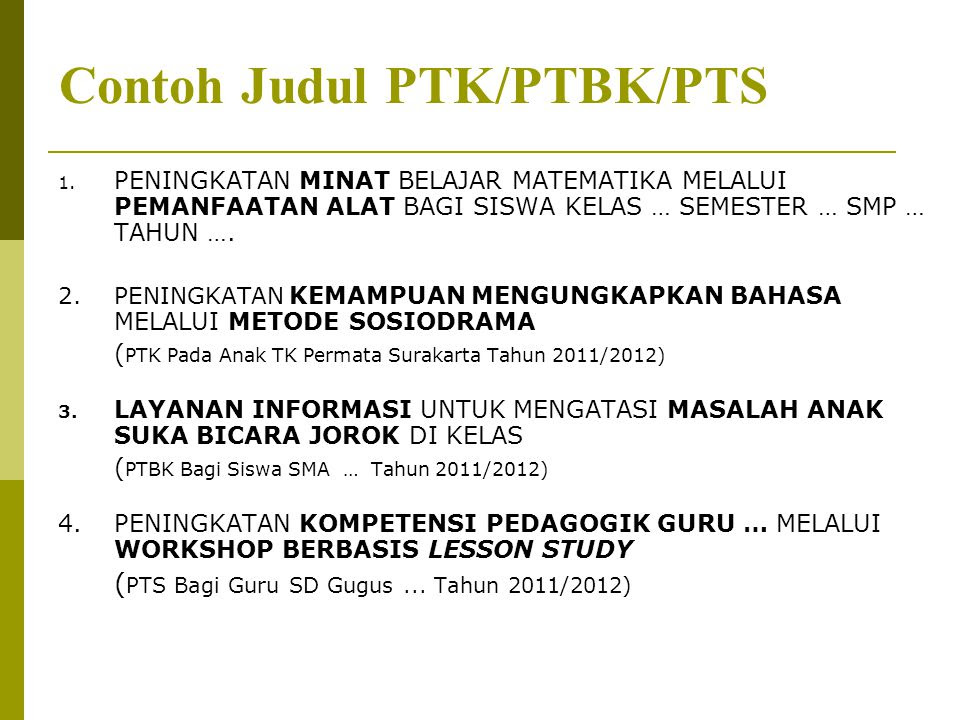Contoh judul ptk untuk sd sekolah dasar karya tulis 