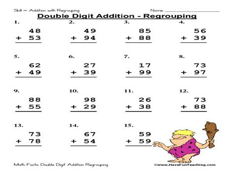  double digit addition regrouping worksheet for 2nd 3rd grade