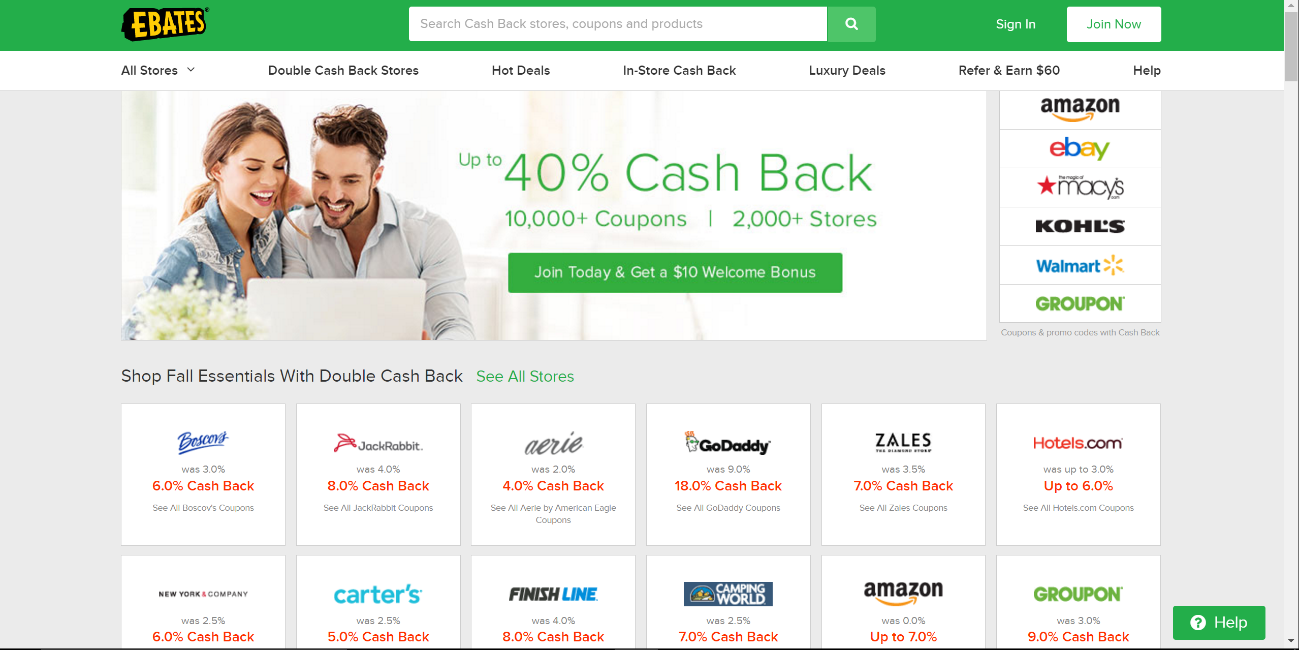 Ebates offers cash back for many sites including Nordstrom, Amazon 