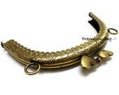 12 cm Round antique brass colour fancy  purse frame two loops F12/132
