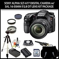 Sony Alpha Digital SLR Cameras 24.3 MP Translucent Mirror Digital SLR With 16-50mm F2.8 lens ULTIMATE BUNDLE with High Speed 32GB Card, Full Size Tripod, 3 pc Deluxe Filter Kit, High Capacity Spare Battery, Padded Case+ More!