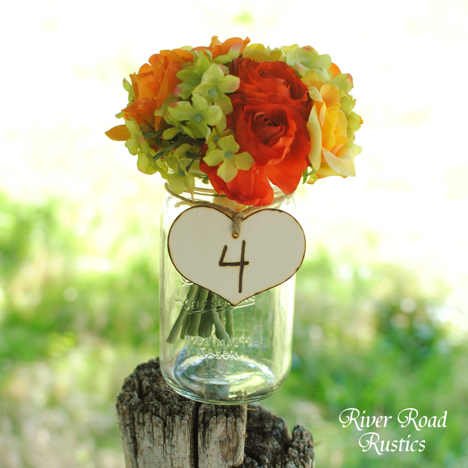 Country Wedding Table Numbers- Rustic Wood Hearts with Twine (set of 10) Ready to Ship.