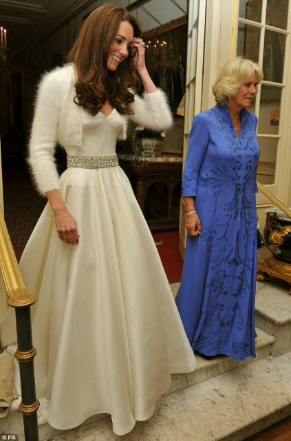The Duchess of Cambridge in her evening dress for the dinner reception this evening. 