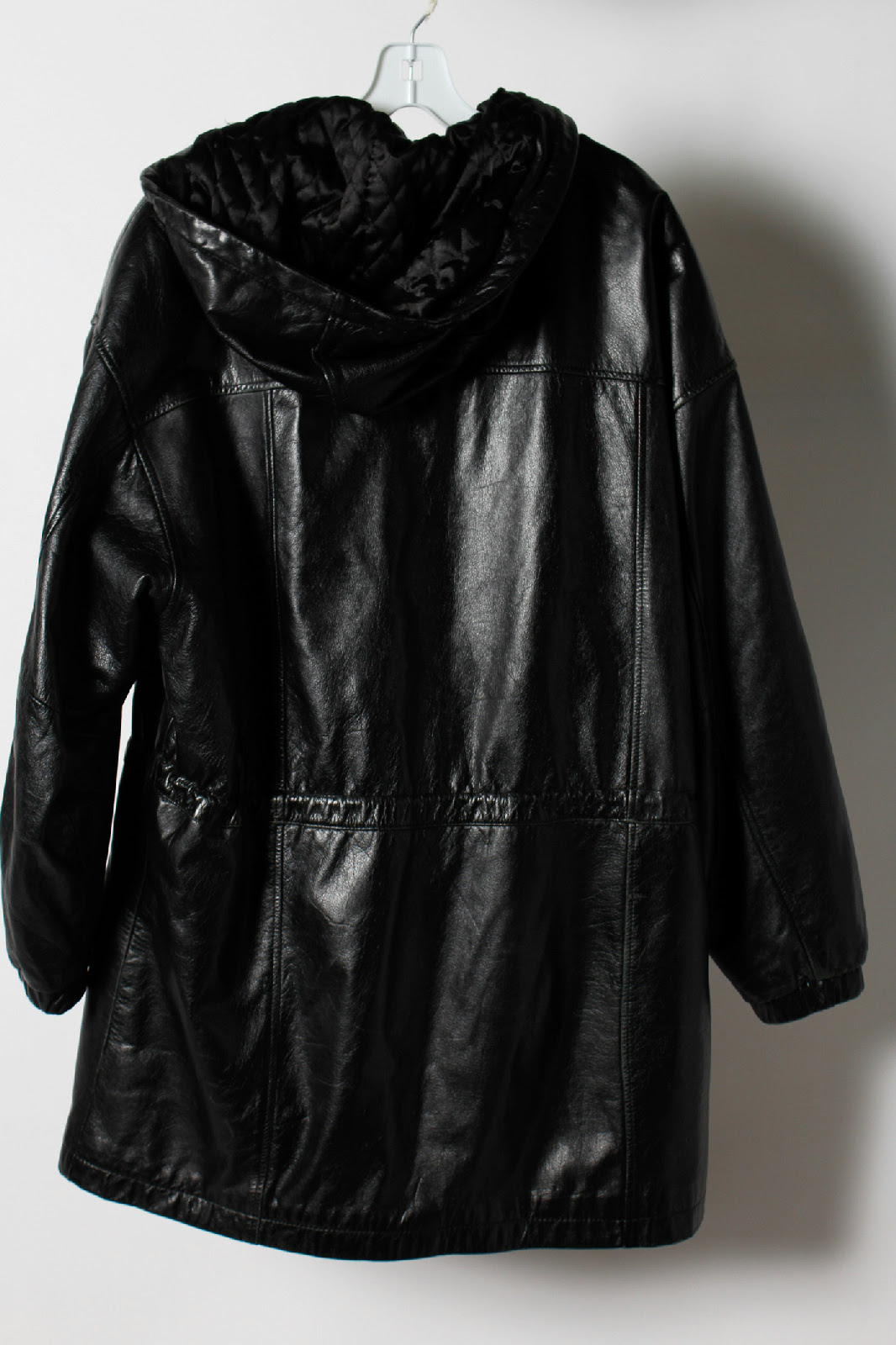 Long hooded leather jacket