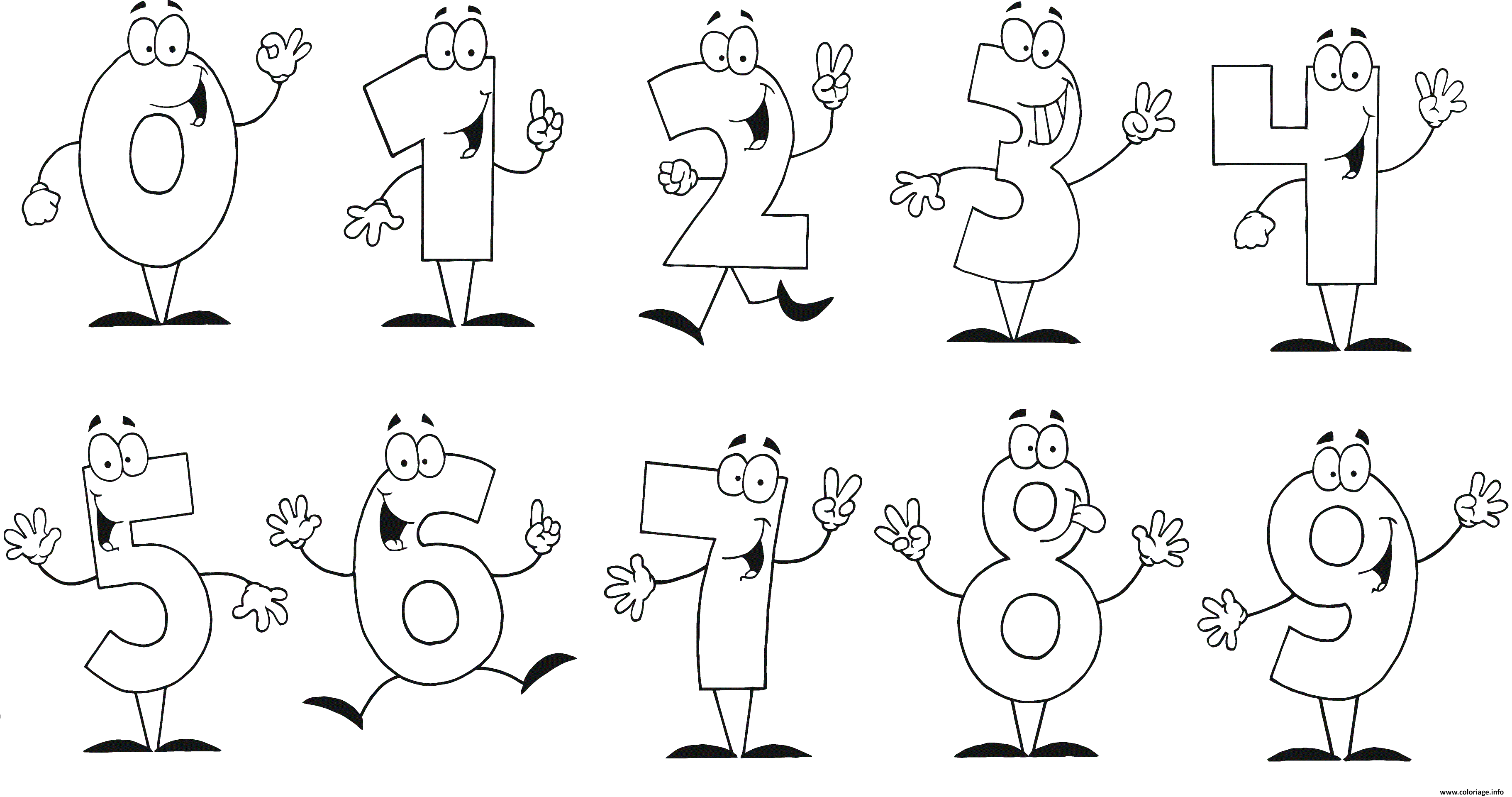 Coloriage chiffres de 0 a 9 maternelle rigolos  JeColorie.com