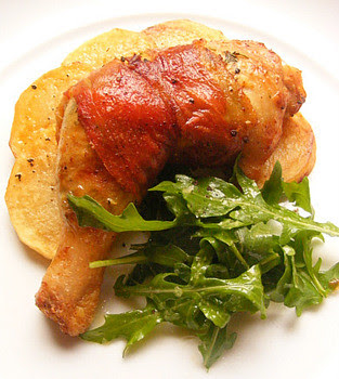 Whole Chicken Legs with Parma Ham and Garlic Herb Butter, and Sauté Potatoes