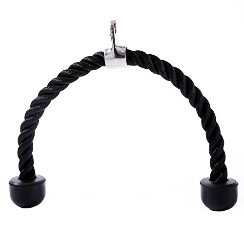 Triceps cable / training rope / triceps rope for strength stations with total weight of about 0.8kg / ball grip diameter is 6.1cm and rope diameter is 2.7cm / Material: Nylon & rubber / fixing hole diameter is 14mm