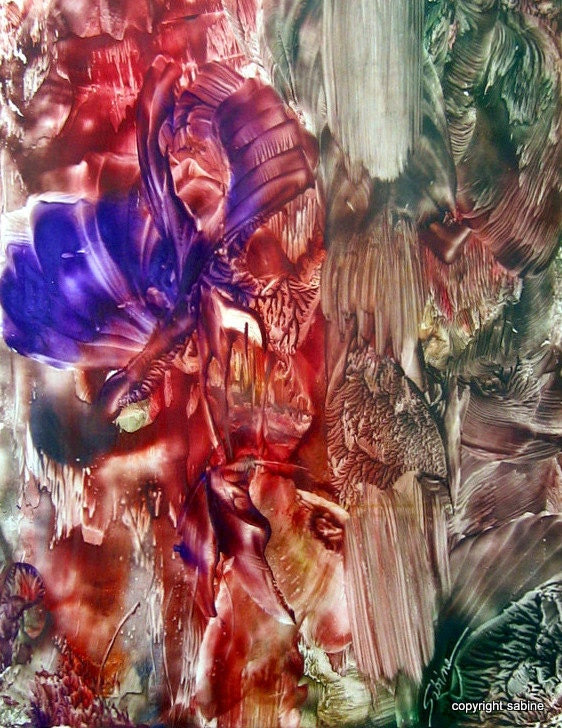 Original Encaustic Contemporary Abstract rust red violet vivid colors, textures and design - 12"x16" StudioSabine