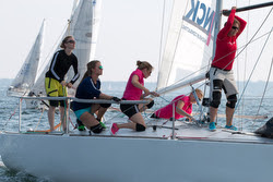 J/24 women's team sailing Worlds in Germany