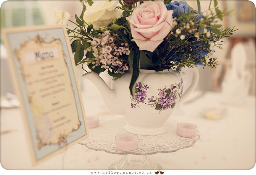 Vintage Flowers, Cente Piece, Center piece, Vintage China - Glemham Hall Wedding Photography Suffolk - Hello Romance