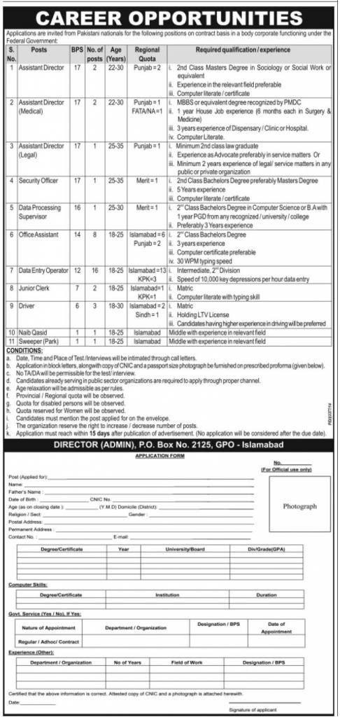 Federal Govt. Jobs In Islamabad January 2015 