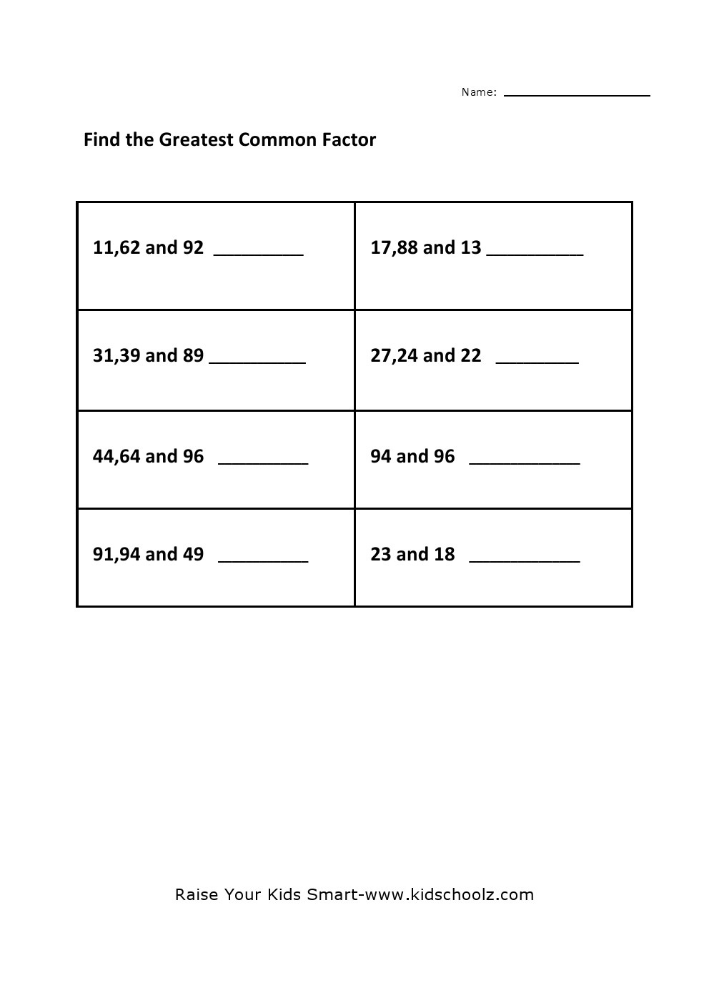 Grade 4 - Least Common Multiple (LCM) Worksheet 5 - Kidschoolz