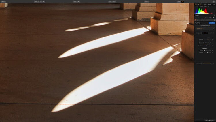 Balboa Park Corridor After Luminar 2018 RAW Develop Lens Correction