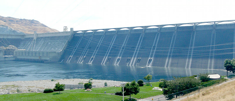 Left powerplant (left) and main dam