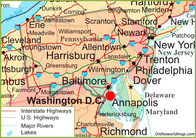 Map Of Pennsylvania And Maryland Map of Pennsylvania, Maryland, New Jersey and Delaware